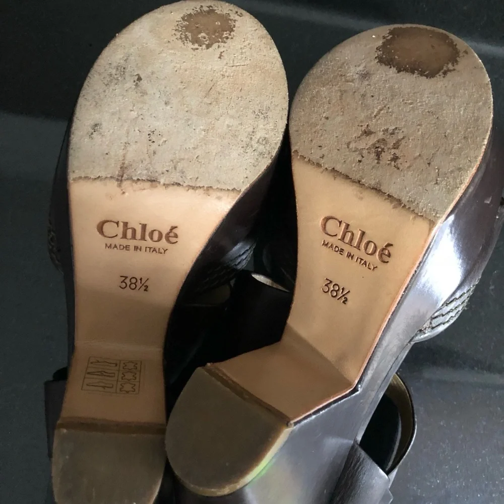 Chloé Brown Leather Platform Wedge Sandals 38.5 Made Italy Designer Heels - Picture 8 of 9